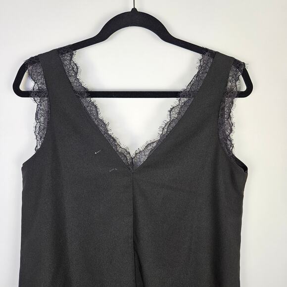 Abound Black Faux Button Lace Trim Dressy Tank Boxy Size Medium Sexy Romantic - Picture 5 of 9